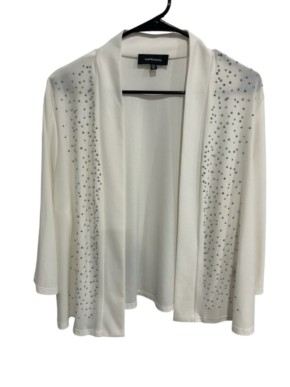 R&M Richards White Sheer Rhinestone Open Cardigan Size XL Statement Royalcore